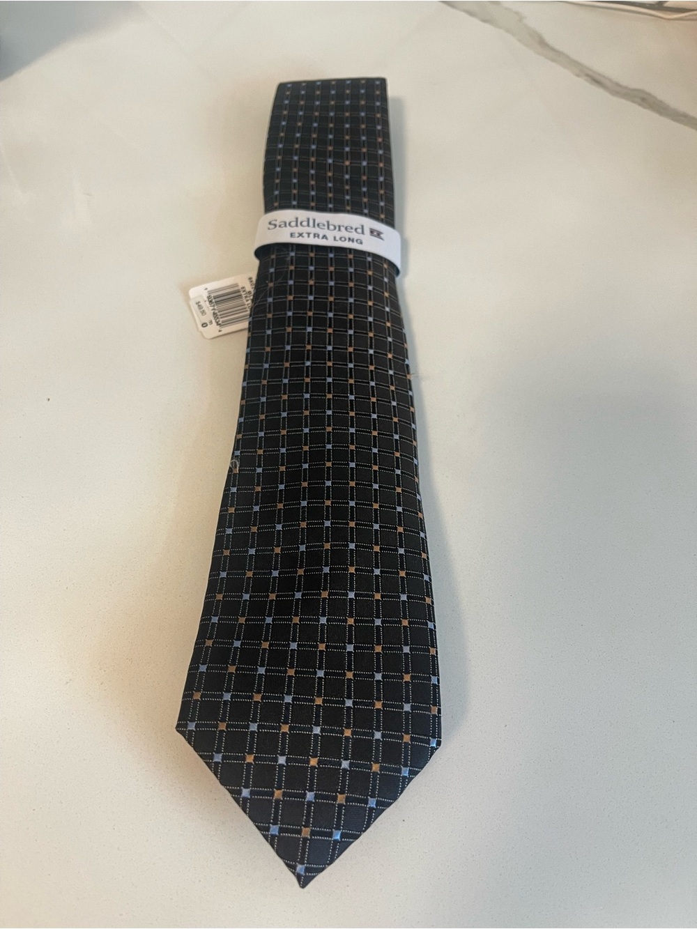 Saddlebred Navy Plaid Tie with Light Blue and Tan Grid